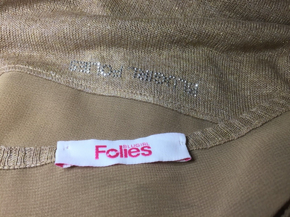 BLUGIRL FOLIES Beige Gold Sheer Women's Oversized Top T-Shirt size UK 10