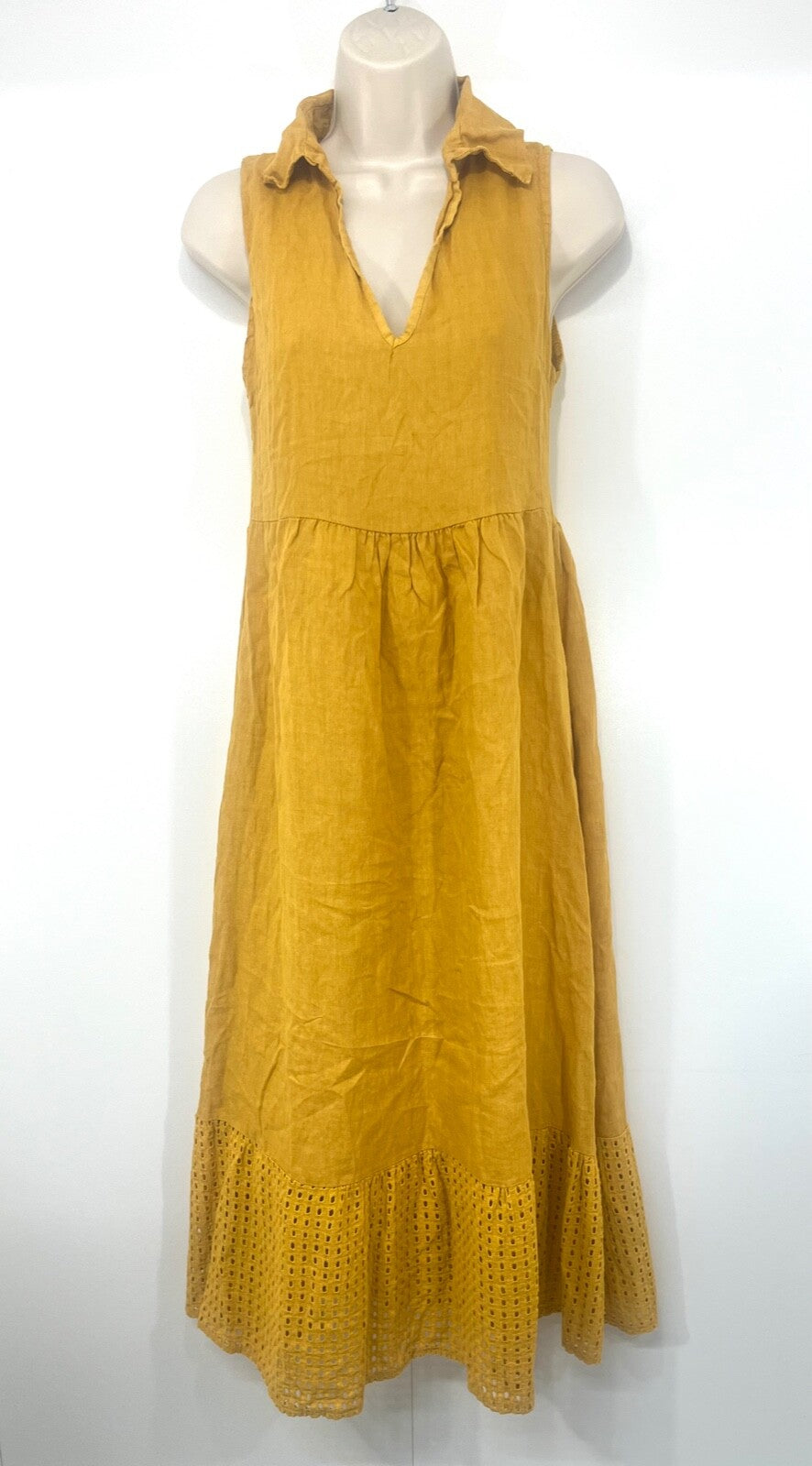 VIOLA BORGHI Boho Women's Long Midi Yellow Dress UK 8 10 S Made in Italy LINEN Blend