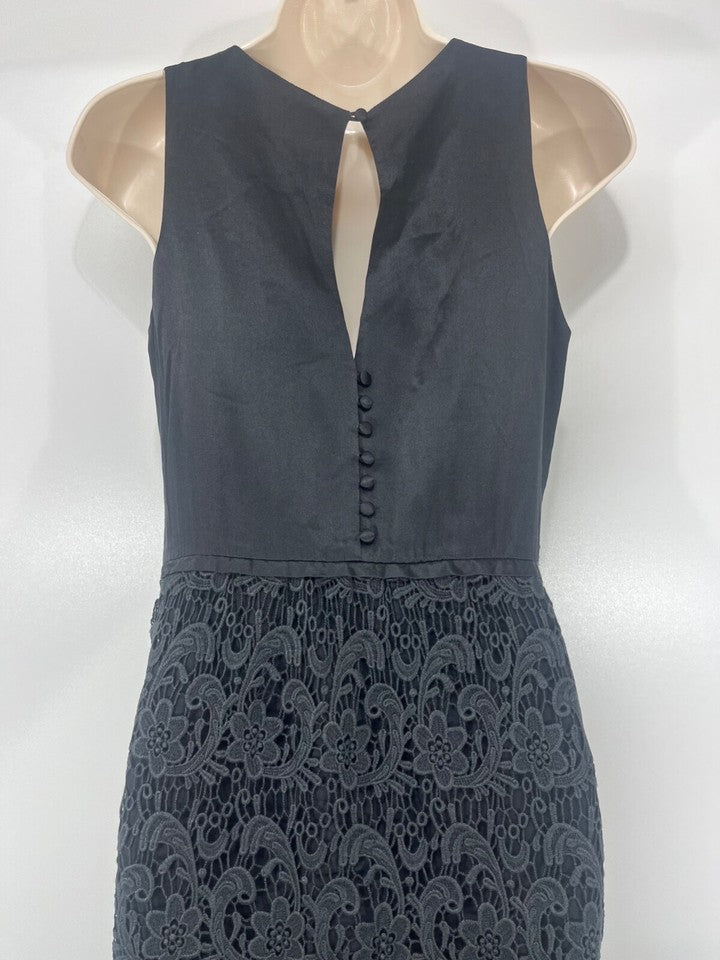 MINT VELVET Black Lace SILK COTTON Women's Round Neck Shift Dress UK 10