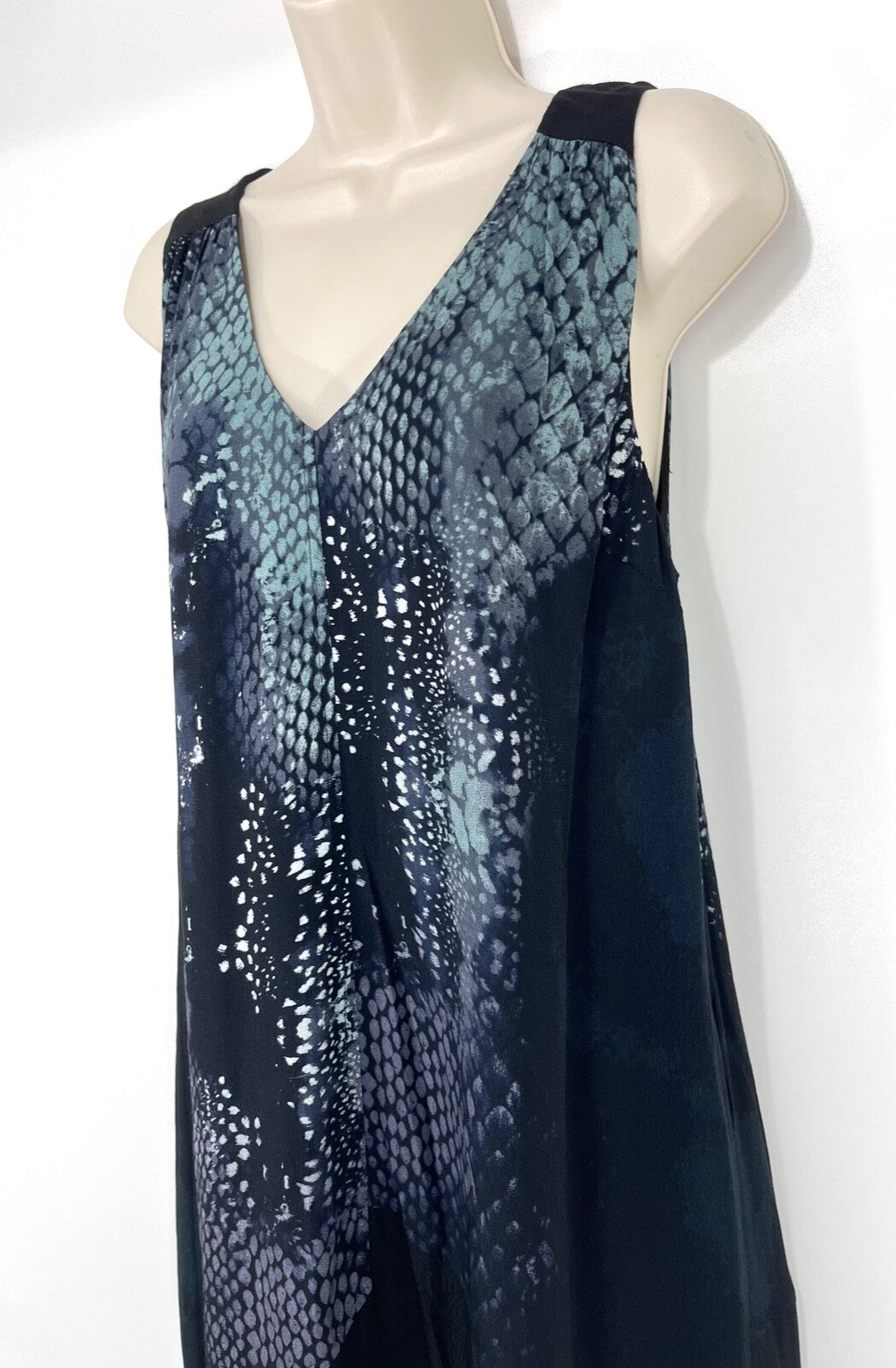 MINT VELVET Boho Dress UK 12 Black Multicoloured Silky Sleeveless Relaxed Fit