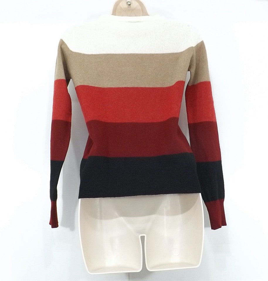 IRIS & INK Cream Beige Red Thin Knit Pure CASHMERE Women's Jumper UK 6 8 XS