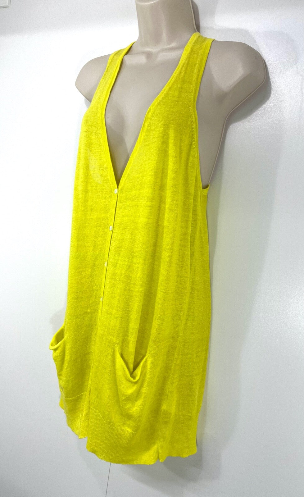 WHISTLES Soft Thin Knit LINEN Blend Women's Yellow Racerback Cardigan UK 8 10 S