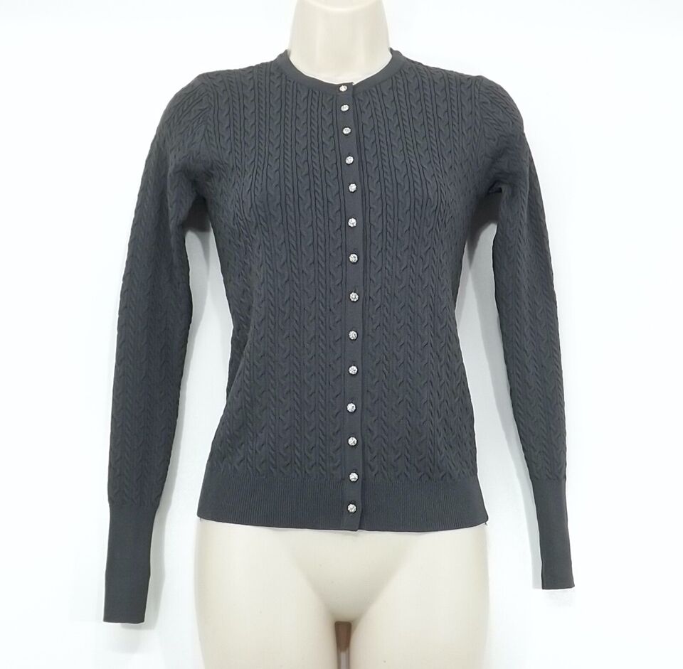 ZARA Grey Soft Thin Silky Cable Knit Women's Crew Neck Cardigan UK 8 10 S