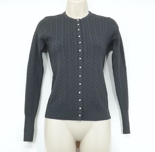 ZARA Grey Soft Thin Silky Cable Knit Women's Crew Neck Cardigan UK 8 10 S