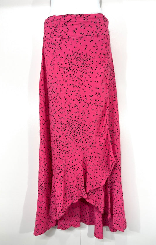 GANNI Light Floaty Women's Pink Floral BARRA CREPE Long Wrap Skirt UK 8 10 S