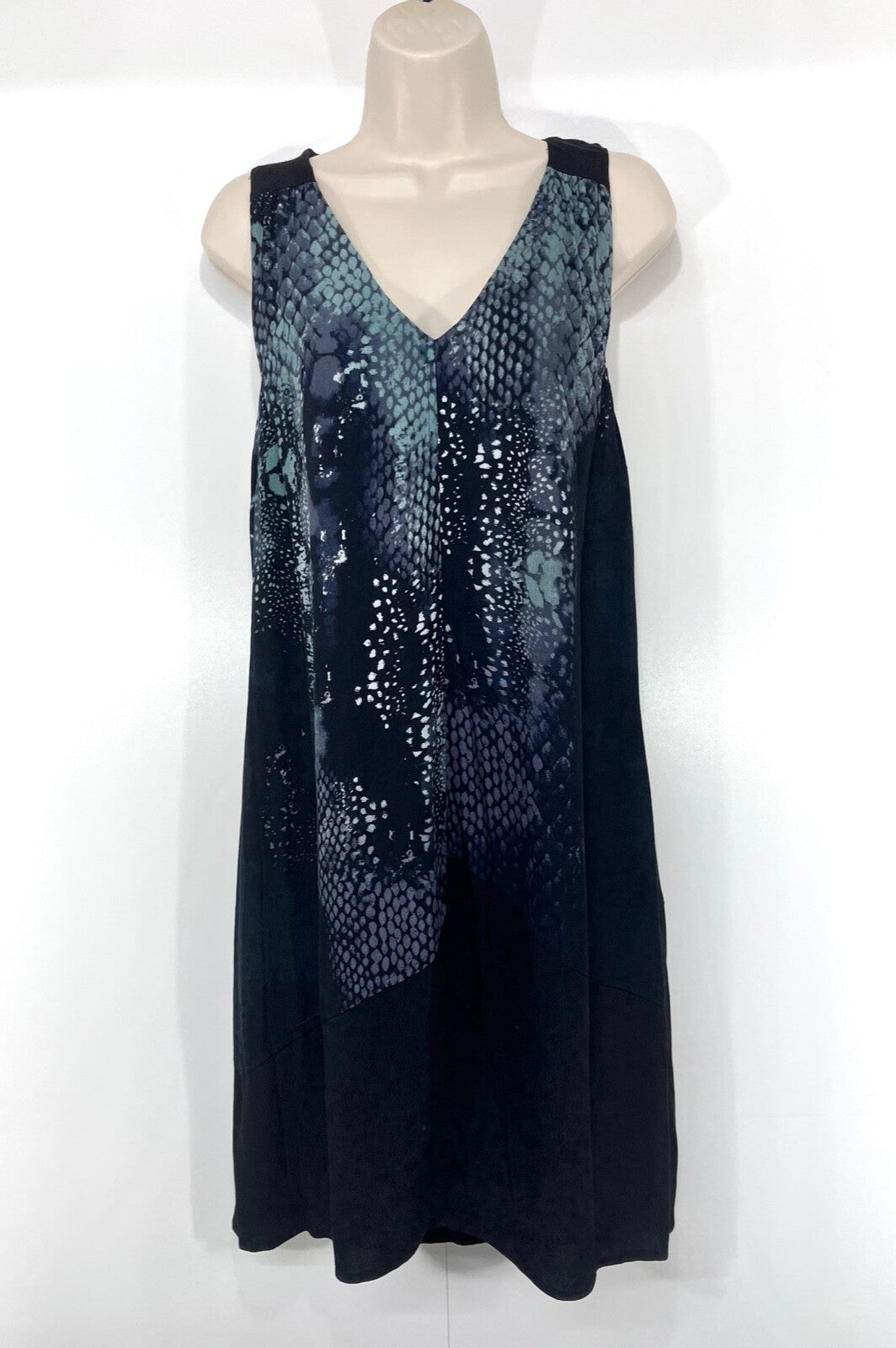 MINT VELVET Boho Dress UK 12 Black Multicoloured Silky Sleeveless Relaxed Fit