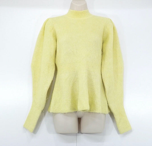 H&M Yellow Soft Chunky Knit ALPACA Blend Retro Style Women's Flared Jumper UK 8 10 S