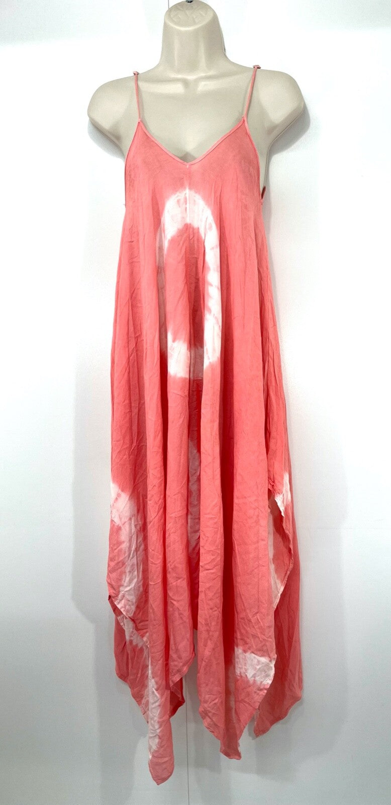 LAGACI Boho Style Pink White Tie Dye Handkerchief Women's Strappy Dress UK 8 10