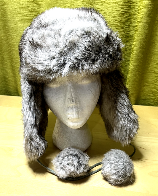ACCESSORIZE Women's Ear Flaps Faux Fur Hat size M L Ushanka Trapper Style Brown Grey Mix