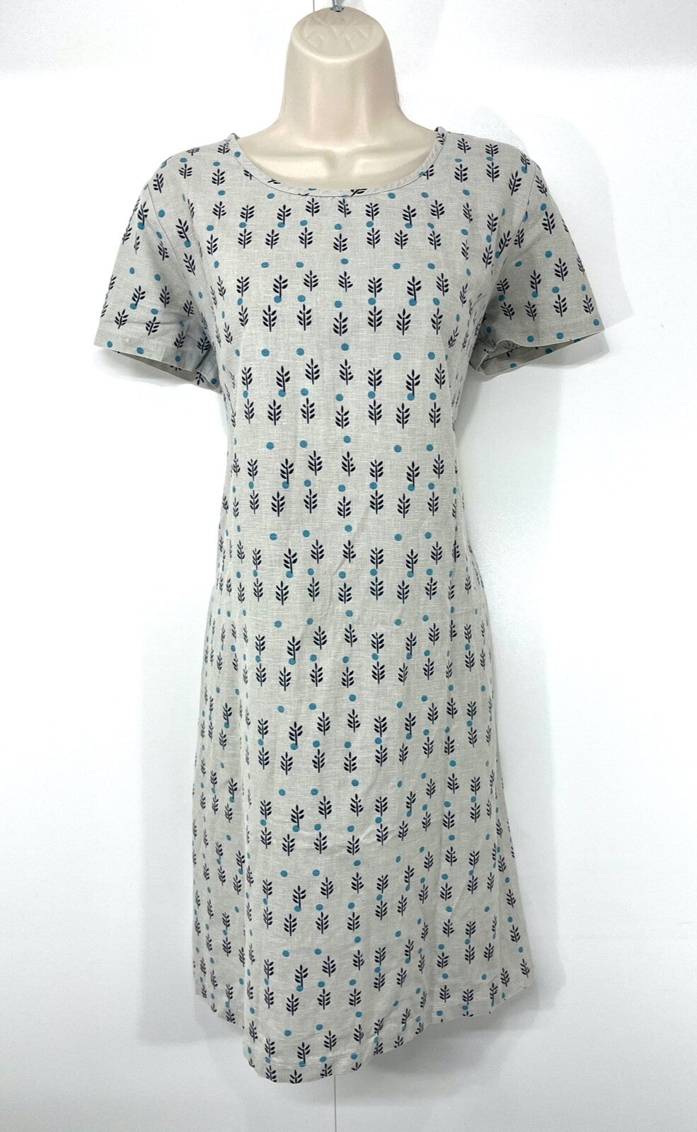 ALICE COLLINS Stone Grey Women's Oversized Tunic Dress UK 12 Boho Style LINEN COTTON