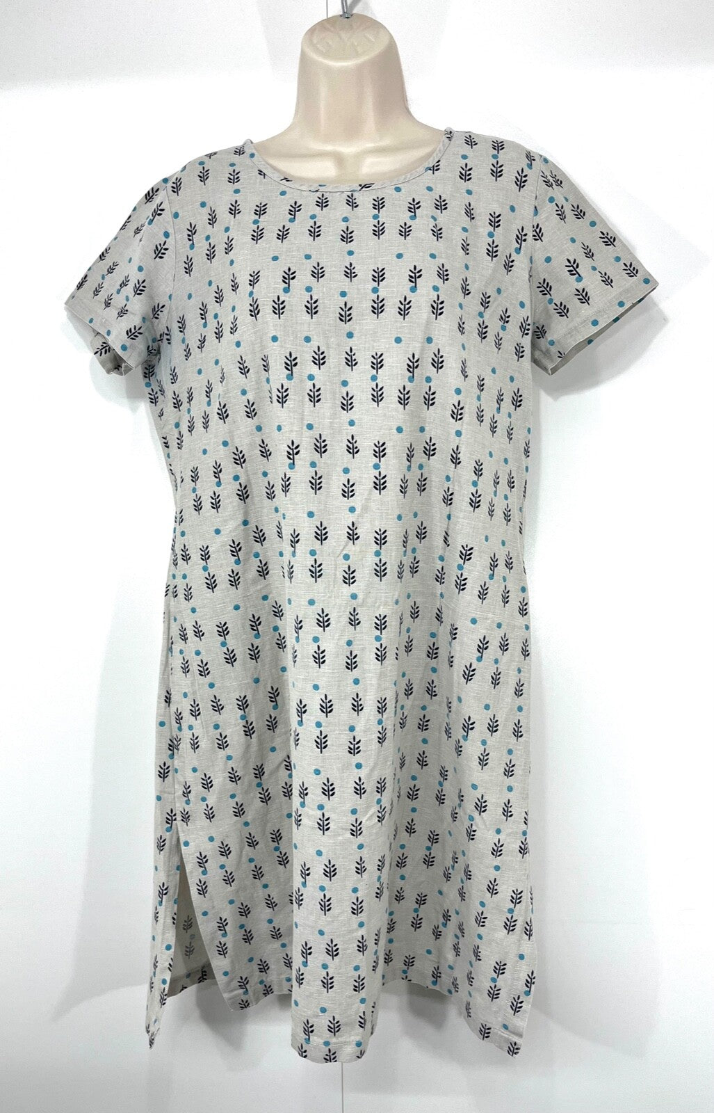 ALICE COLLINS Stone Grey Women's Oversized Tunic Dress UK 12 Boho Style LINEN COTTON