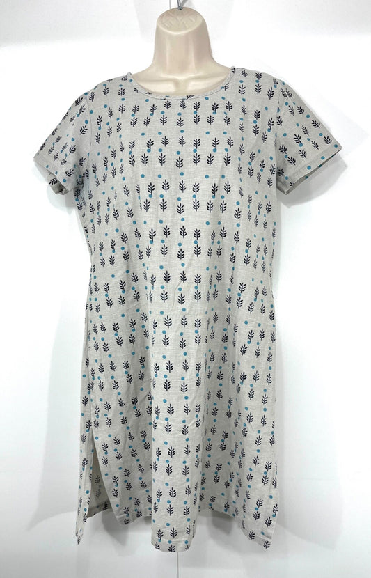 ALICE COLLINS Stone Grey Women's Oversized Tunic Dress UK 12 Boho Style LINEN COTTON