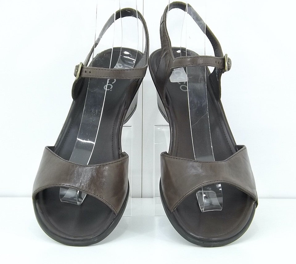 ECCO Women's Dark Brown REAL LEATHER Wedge Sandals UK 7.5 EUR 41