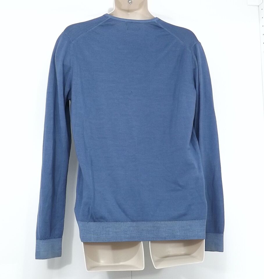 MASSIMO DUTTI Blue Soft Thin Knit Extra Fine WOOL Mens V-Neck Jumper size L
