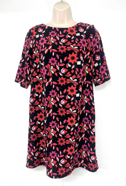 ALICE TEMPERLEY Black Pink Floral Relaxed Fit Women's Silky Shift Dress Tunic UK 8