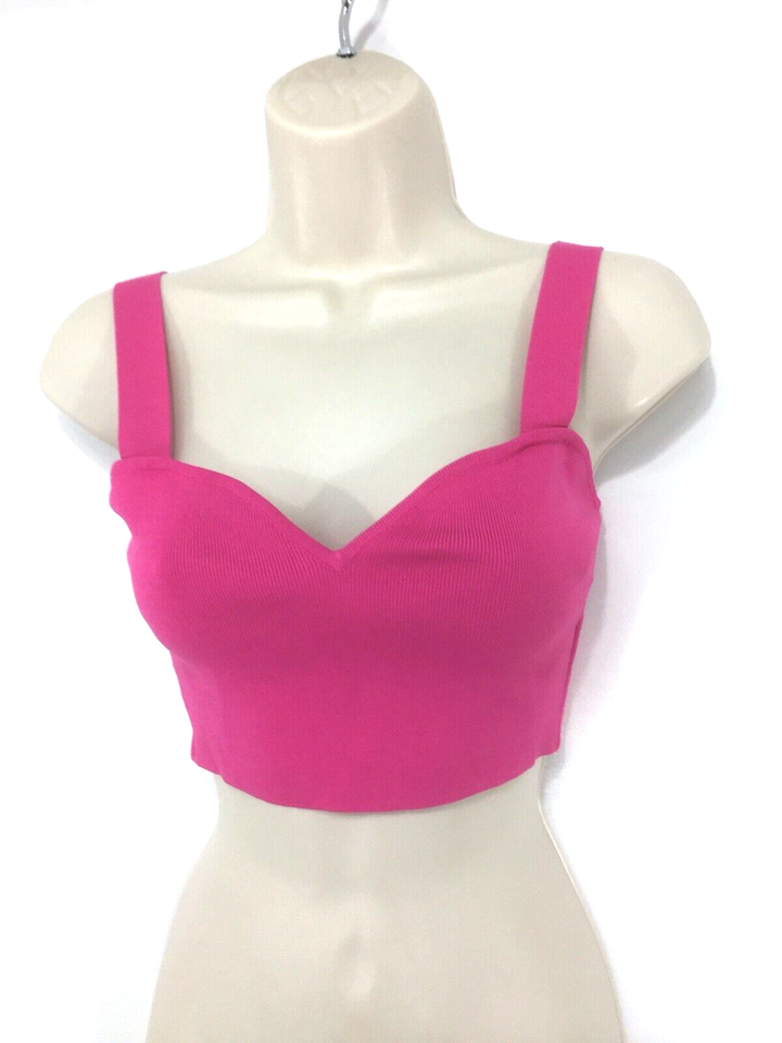 ZARA Bright Pink Thin Jersey Tie Up Back Women's Cropped Top Cami UK 8 10 S