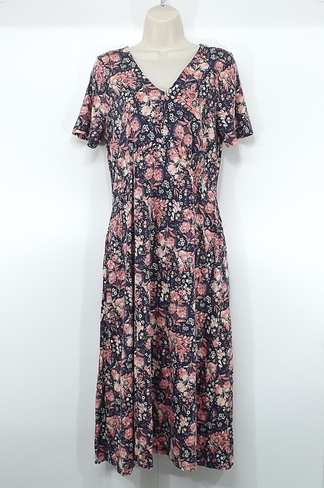 WHITE STUFF Navy Pink Floral Soft Jersey COTTON Blend Women's Fit & Flare Dress UK 10