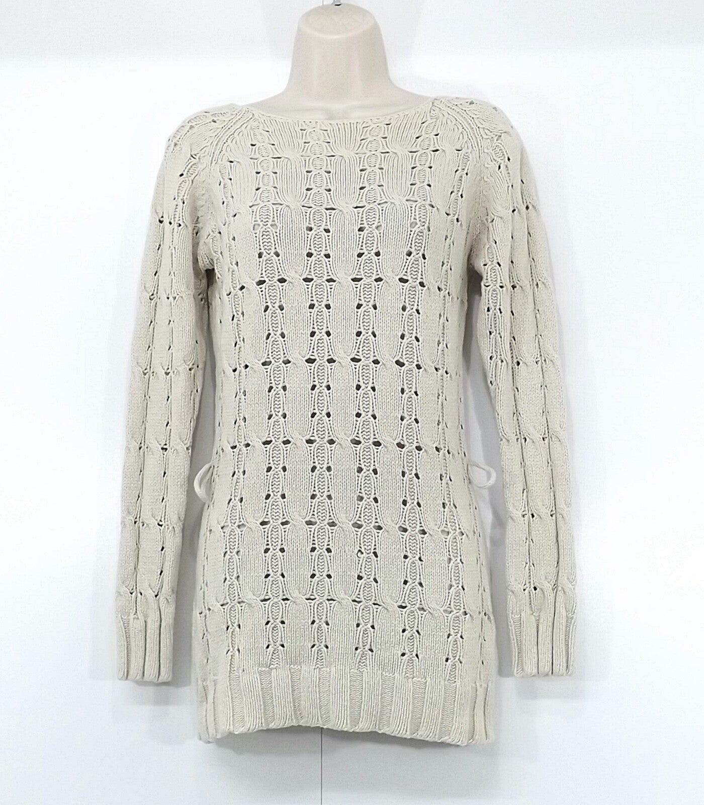 PAUL COSTELLOE Stone Beige LINEN Blend Retro Style Women's Jumper with Belt UK 8 10 S