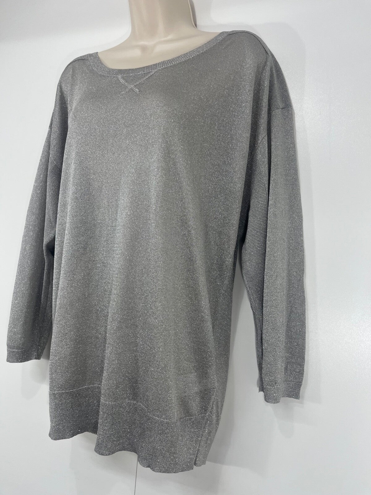 REISS Silver Soft Thin Jersey Relaxed Fit Women's Scoop Neck Tunic Top UK 12 14 M