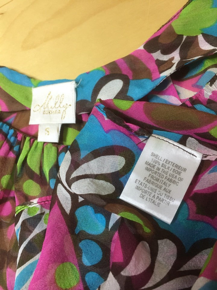 MILLY New York Floral Pure SILK Boho Festival Sheer Floaty Women's Tunic Dress UK 8 10 S