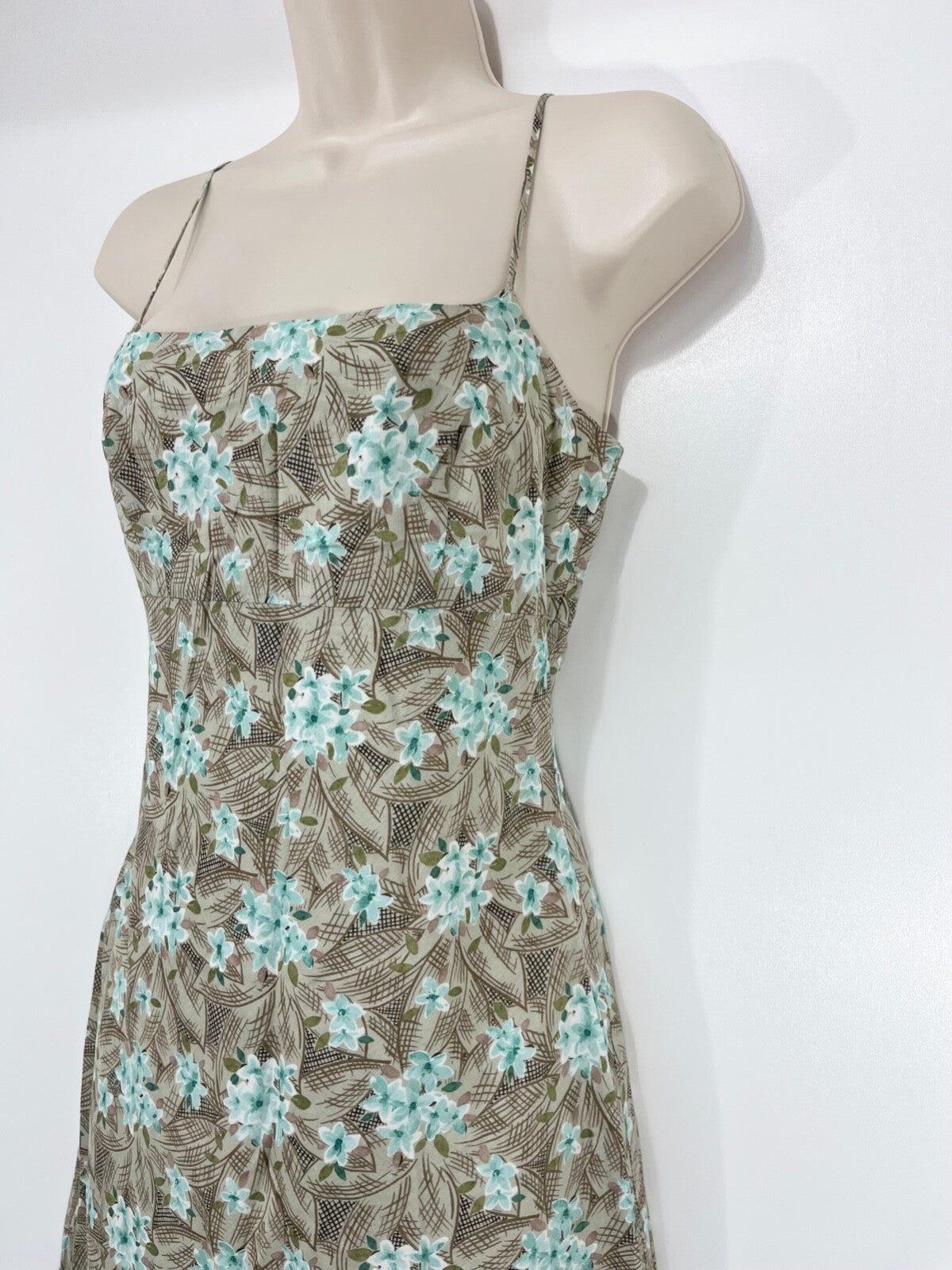 JIGSAW Empire Line Strappy Women's Dress size UK 8 Beige Multicoloured Floral Pure COTTON