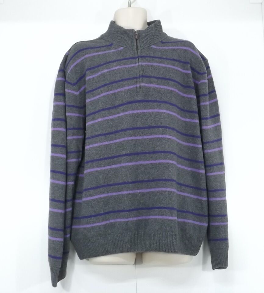 OXFORD Company Grey Soft Thin Knit WOOL Blend Mens High Zip Neck Jumper size XL
