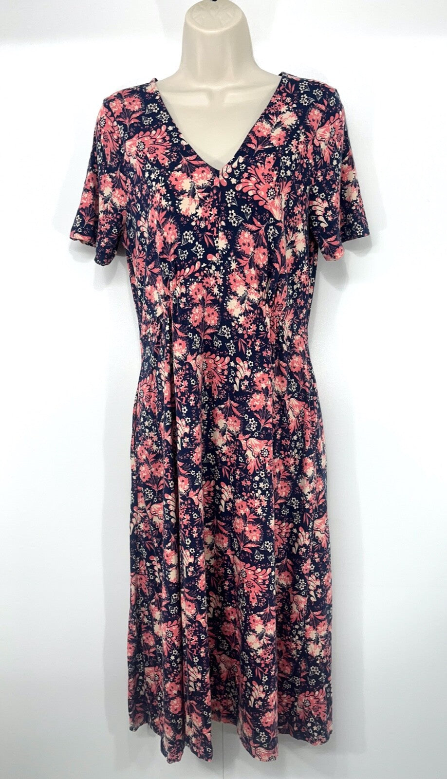 WHITE STUFF Navy Pink Floral Soft Jersey COTTON Blend Women's Fit & Flare Dress UK 10