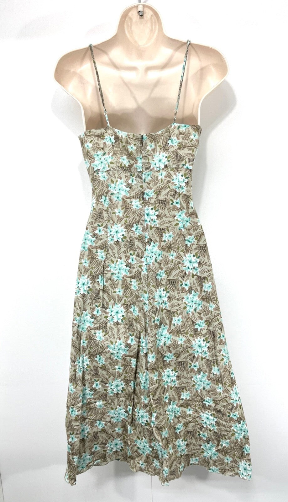 JIGSAW Empire Line Strappy Women's Dress size UK 8 Beige Multicoloured Floral Pure COTTON