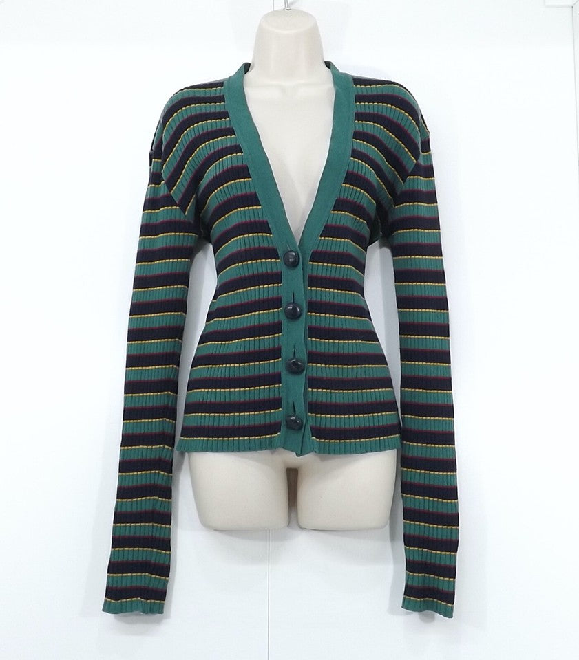 JEJIA Green Navy CAHSMERE MERINO WOOL Blend Thin Knit Women's V-Neck Cardigan UK 10 12 S