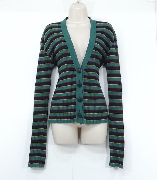 JEJIA Green Navy CAHSMERE MERINO WOOL Blend Thin Knit Women's V-Neck Cardigan UK 10 12 S
