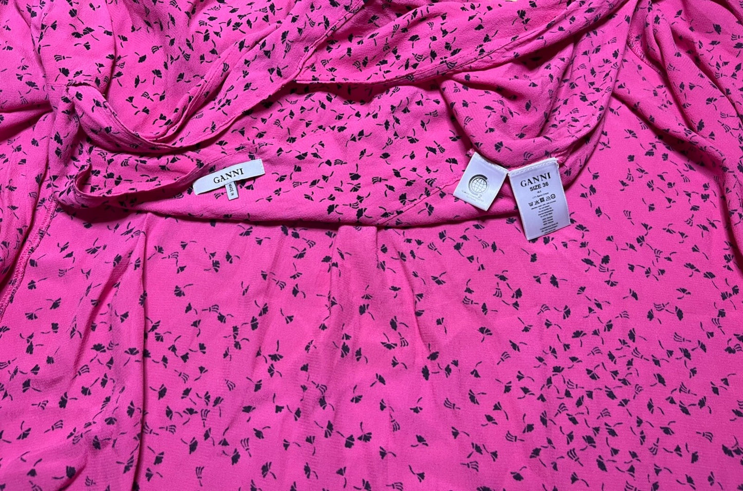 GANNI Light Floaty Women's Pink Floral BARRA CREPE Long Wrap Skirt UK 8 10 S