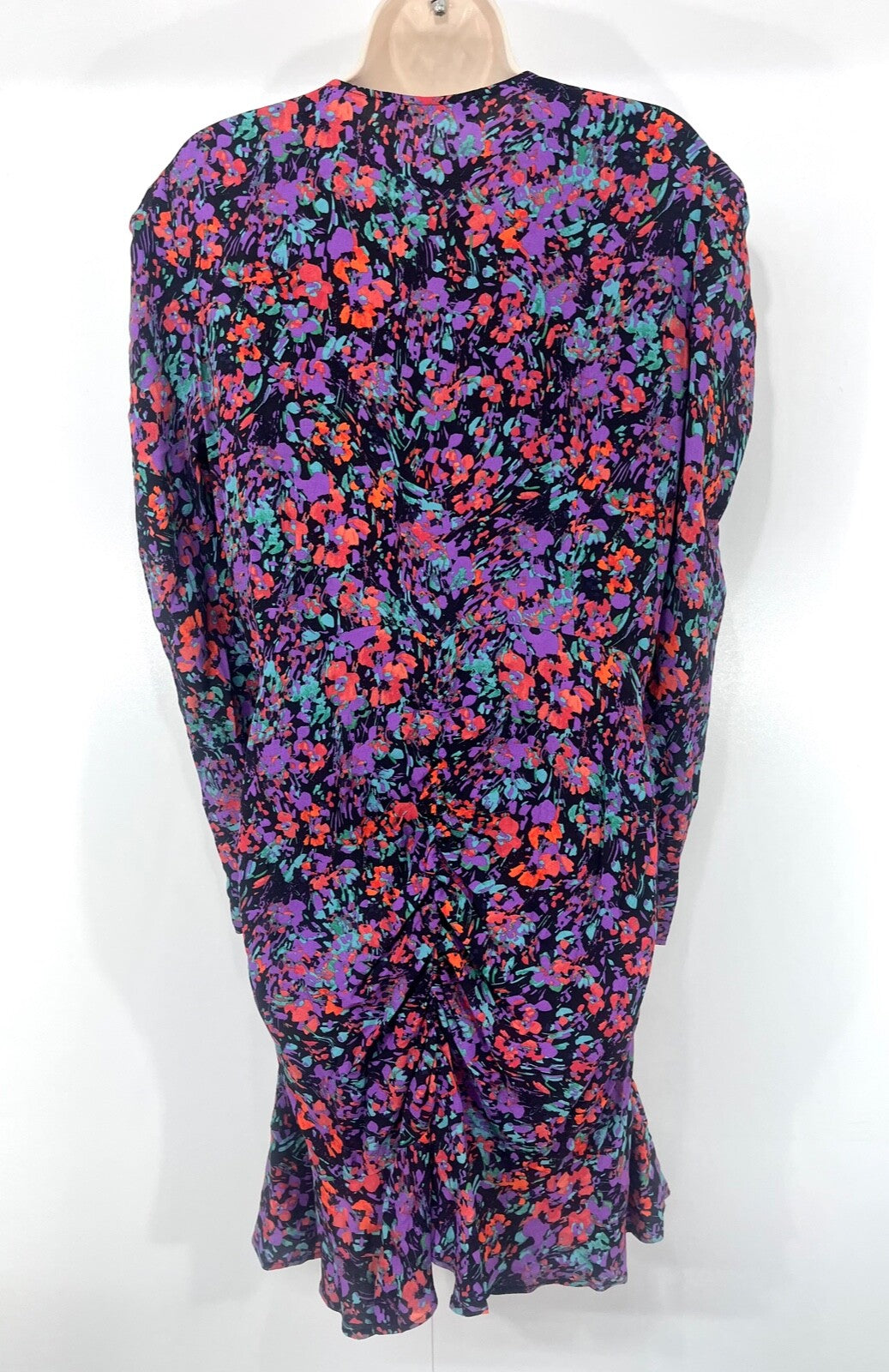 ZARA Black Red Green Purple Soft Silky Retro Boho Style Women's Shift Dress UK 12 14 L