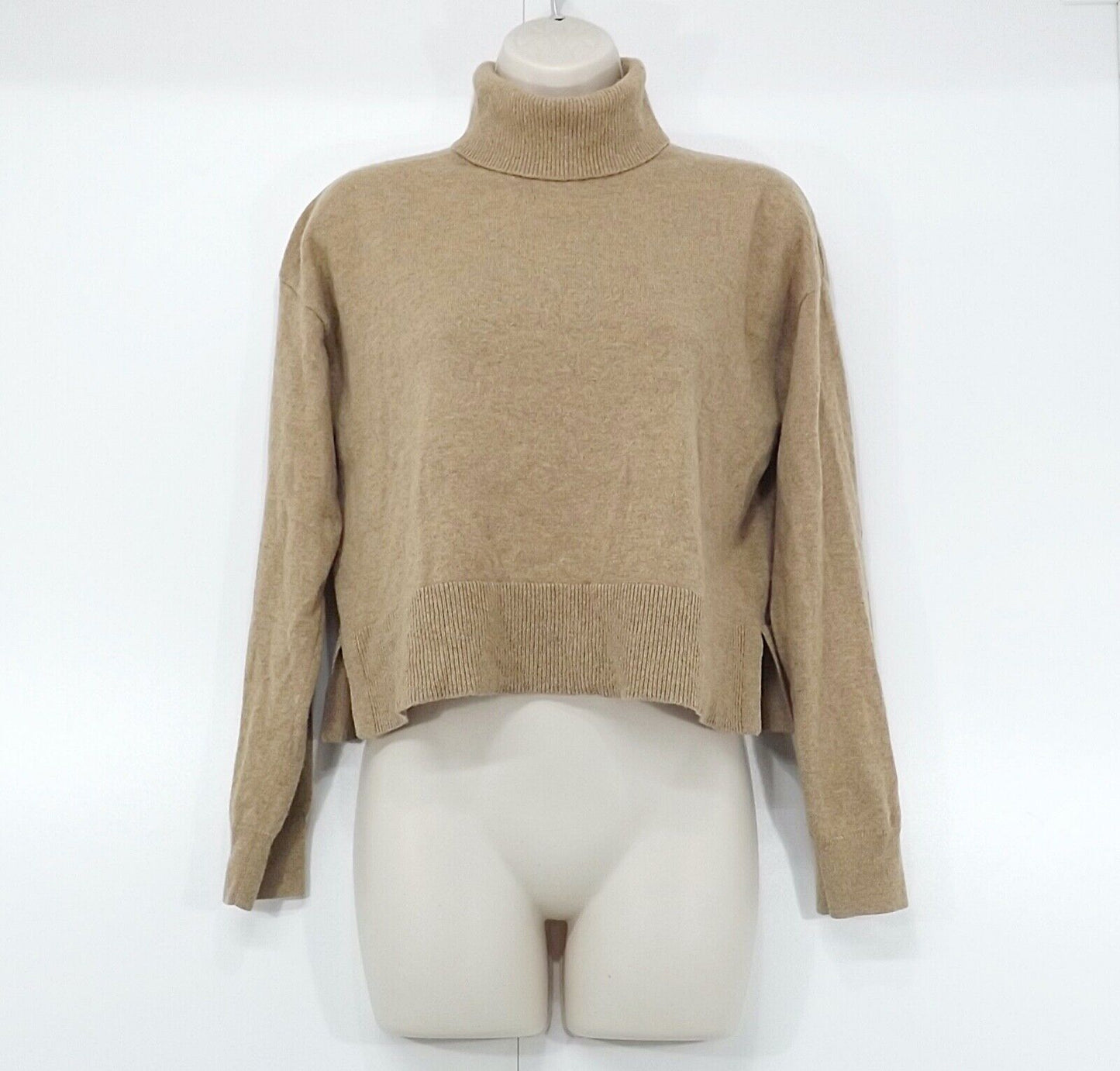 & OTHER STORIES Beige Thin Knit Pure CASHMERE Women's Cropped Roll Neck Jumper UK 8 10 S