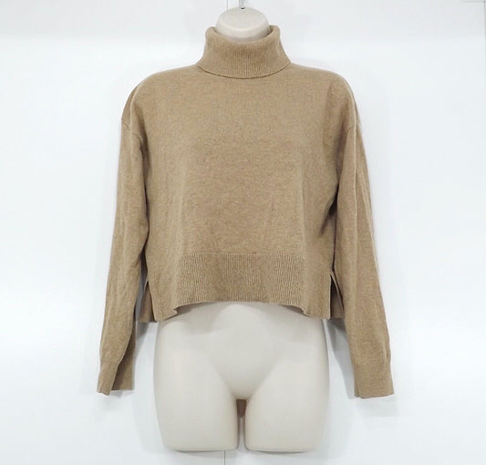 & OTHER STORIES Beige Thin Knit Pure CASHMERE Women's Cropped Roll Neck Jumper UK 8 10 S