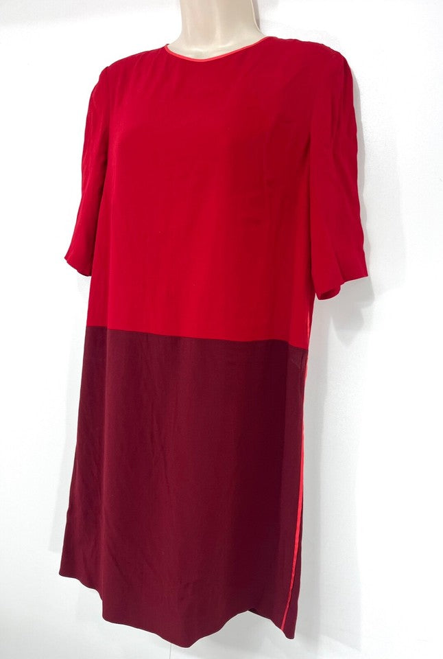 JIGSAW Red Burgundy Light Silky Retro Classic Style Women's Shift Dress UK 10