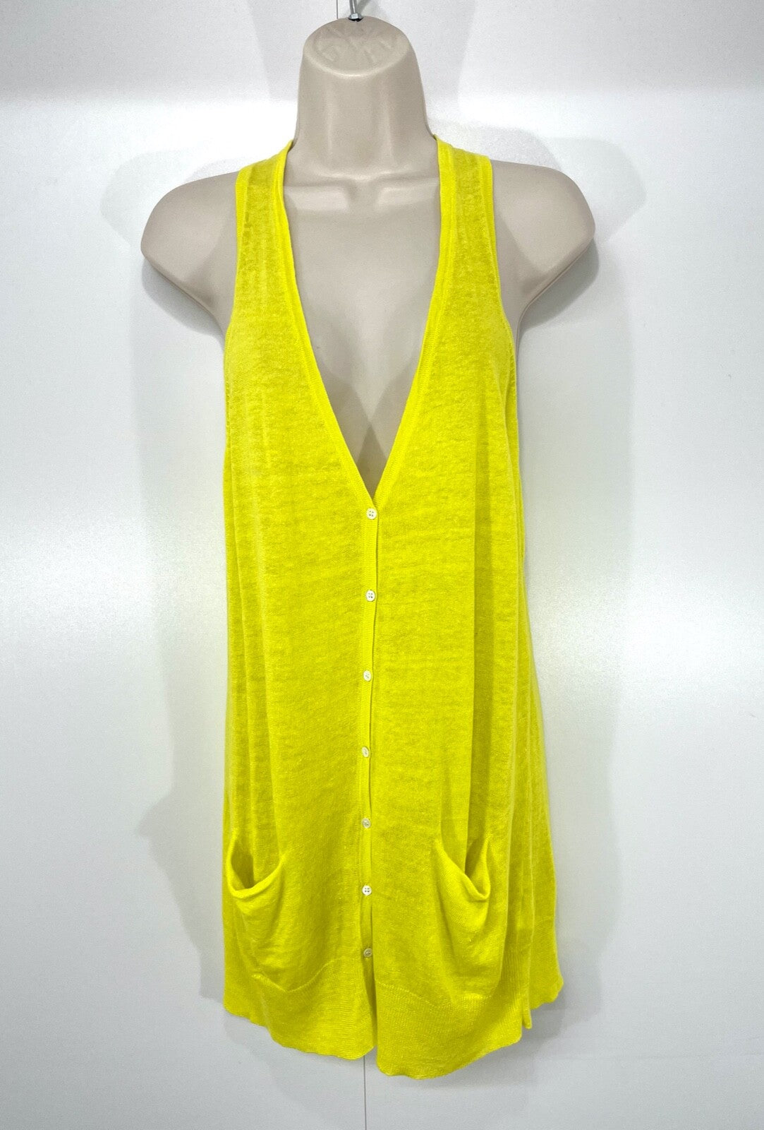 WHISTLES Soft Thin Knit LINEN Blend Women's Yellow Racerback Cardigan UK 8 10 S