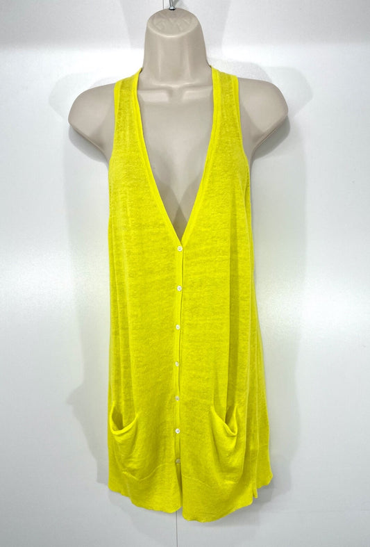 WHISTLES Soft Thin Knit LINEN Blend Women's Yellow Racerback Cardigan UK 8 10 S