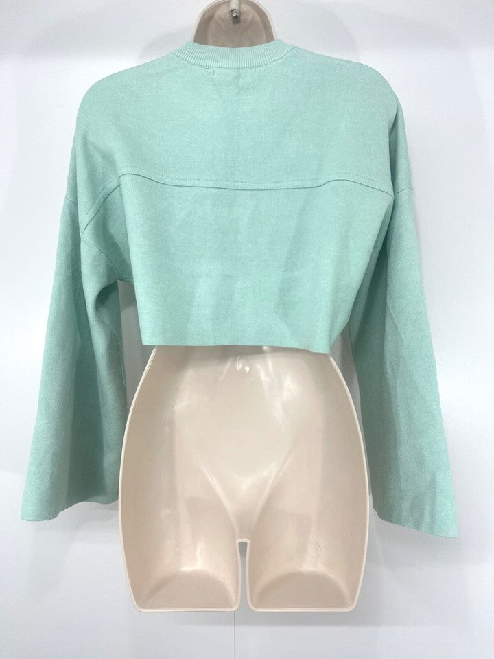 ZARA Soft Jersey Relaxed Fit Light Green Women's Cropped Sweatshirt Top Jumper UK 8 10 S