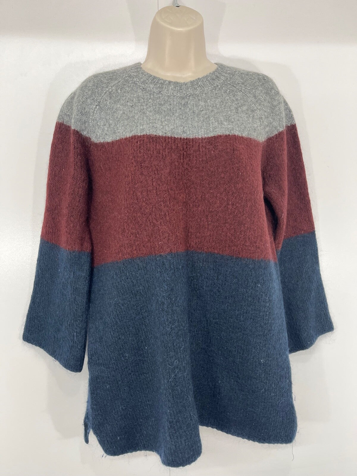 FRENCH CONNECTION Navy Maroon Grey WOOL MOHAIR Blend Women's Jumper UK 8 10 S