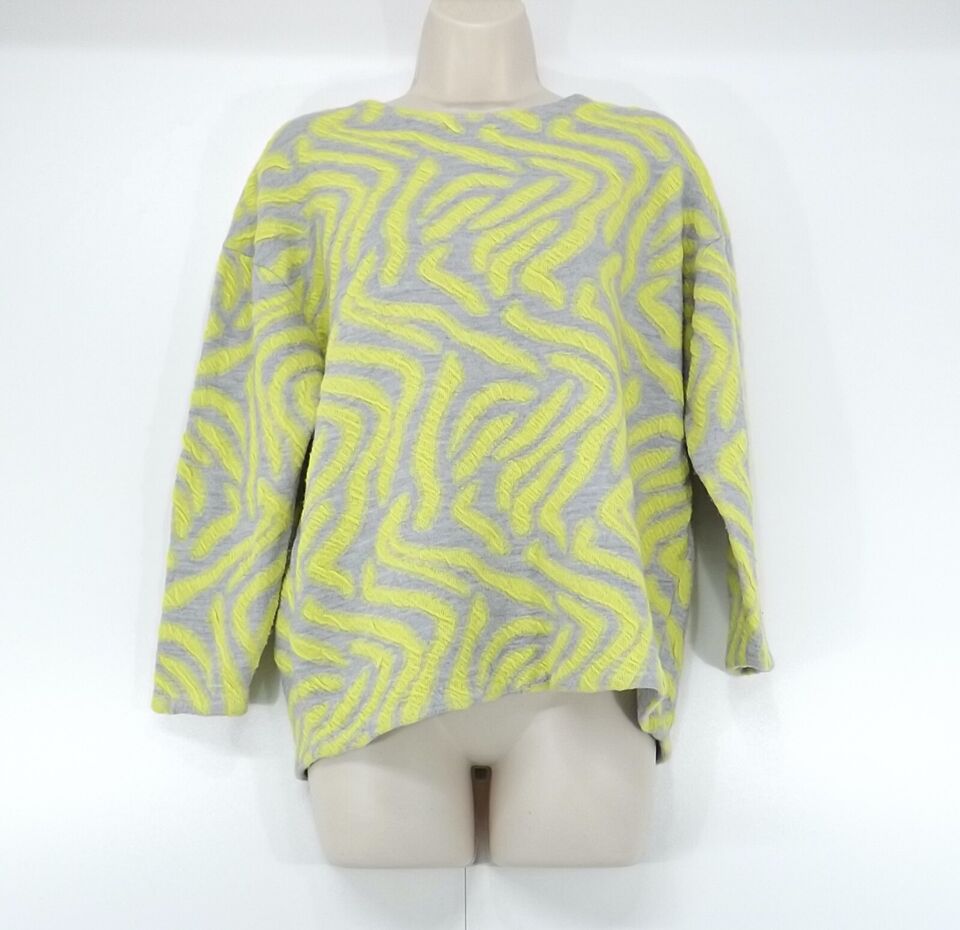 H&M Grey Yellow WOOL ALPACA Blend Retro Style Women's Oversized Jumper UK 8 10 S