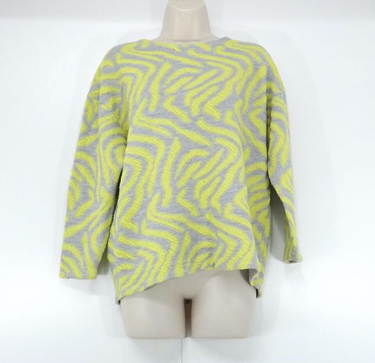H&M Grey Yellow WOOL ALPACA Blend Retro Style Women's Oversized Jumper UK 8 10 S