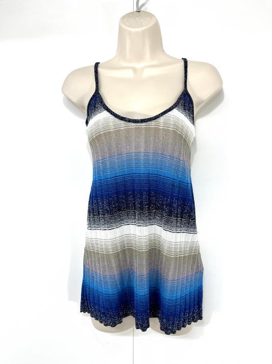 ZARA Blue Multicoloured Sparkly Soft Thin Knit Relaxed Fit Women's Camisole Top UK 12 14 M