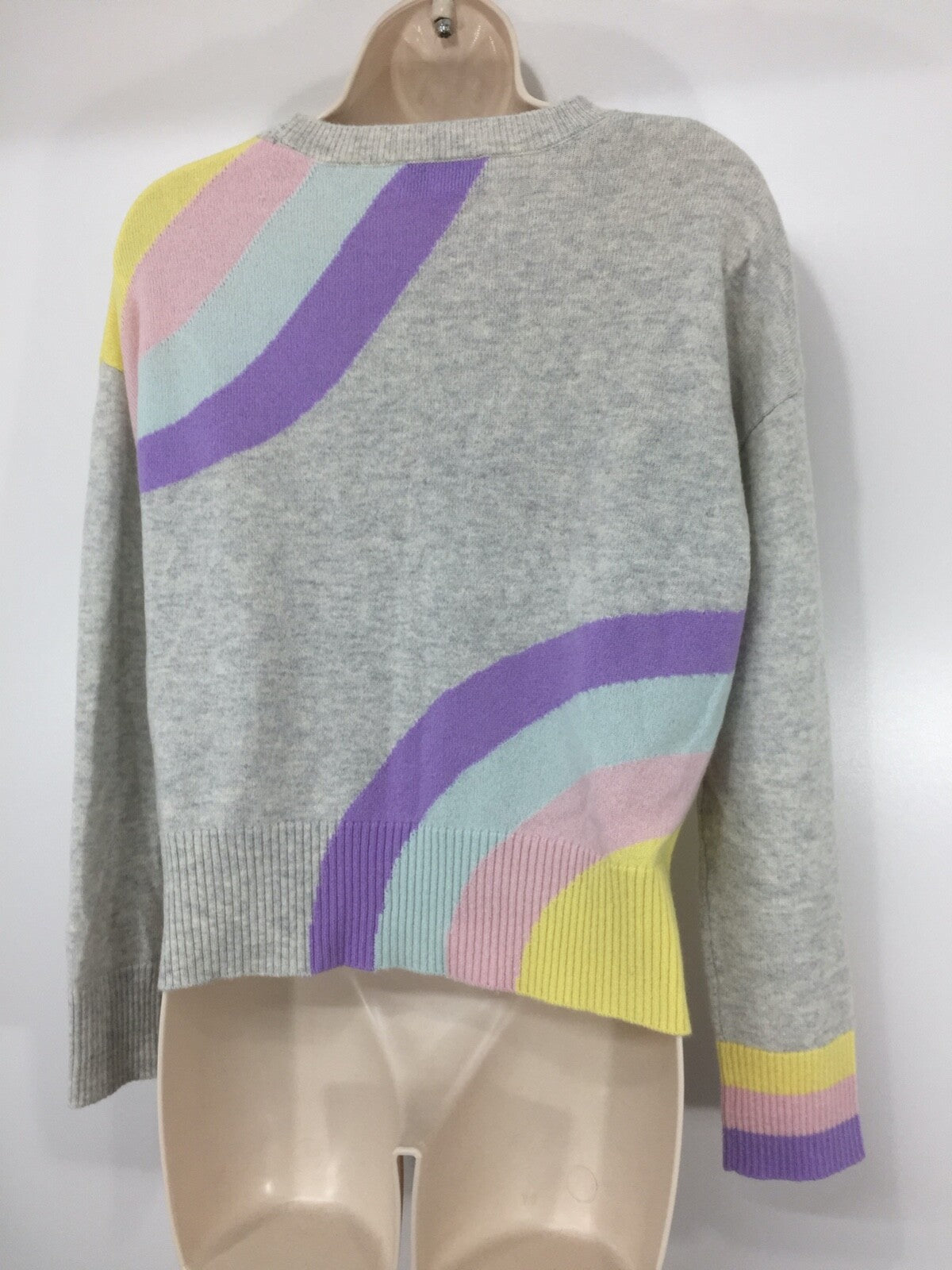 &ISLA Grey Multicoloured Pure CASHMERE Thin Knit Women's Oversized Crew Neck Jumper UK 6 8 XS