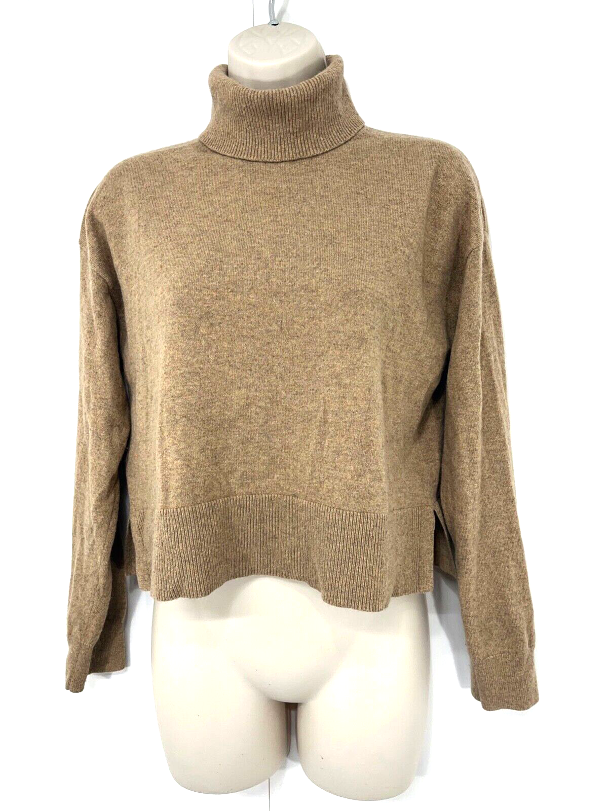 & OTHER STORIES Beige Thin Knit Pure CASHMERE Women's Cropped Roll Neck Jumper UK 8 10 S