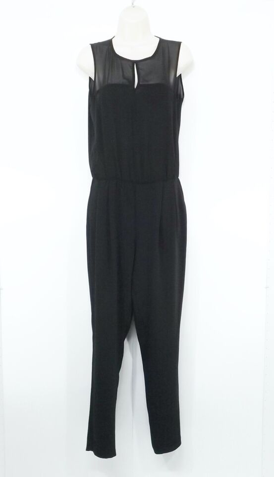 ZARA Black Silky Classic Retro Style Sheer Split Back Women's Jumpsuit UK 8 10 S