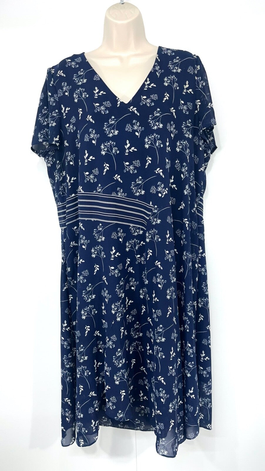 PHASE EIGHT Navy Cream Floral Silky Classic Women's Fit & Flare Dress UK 18