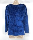 GUY LAROCHE Paris Vintage 90s Women's Blue Crushed Velvet Blouse Top UK 14 16 L