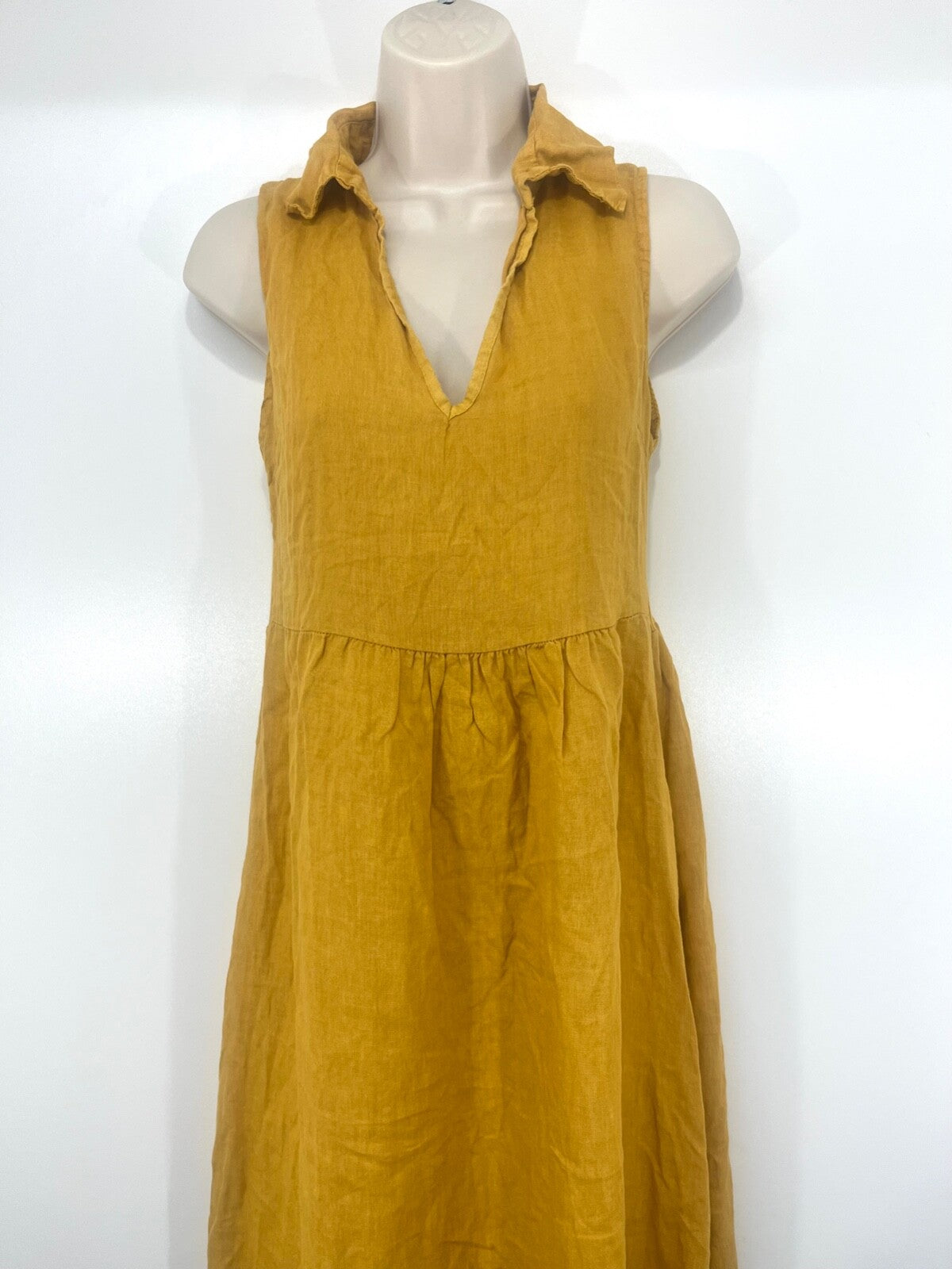 VIOLA BORGHI Boho Women's Long Midi Yellow Dress UK 8 10 S Made in Italy LINEN Blend