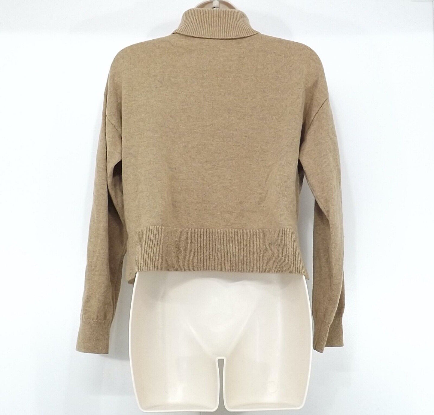 & OTHER STORIES Beige Thin Knit Pure CASHMERE Women's Cropped Roll Neck Jumper UK 8 10 S