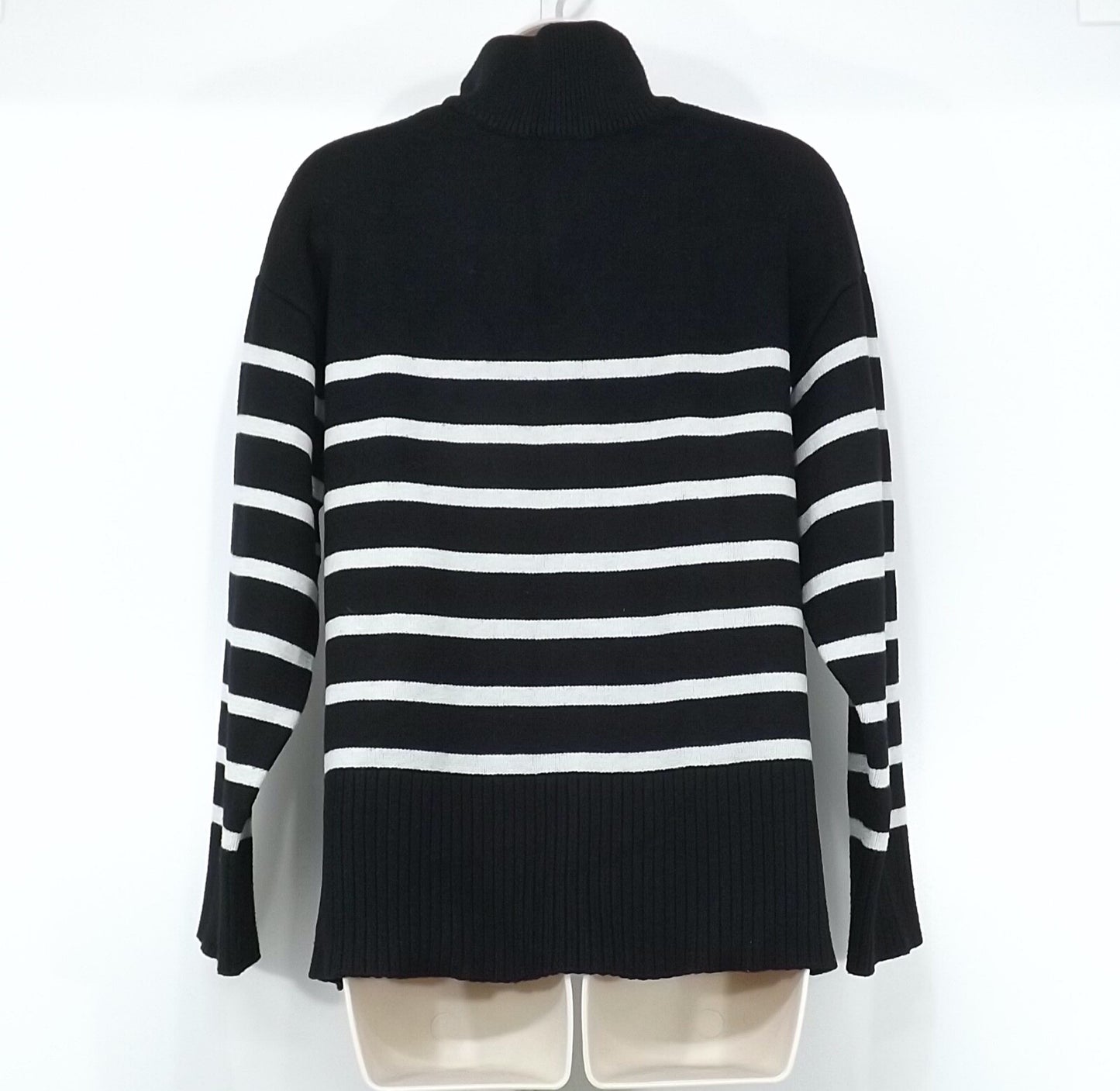 ZARA Black Ivory Soft Chunky Knit Women's Oversized High Zip Neck Jumper UK 8 10 S